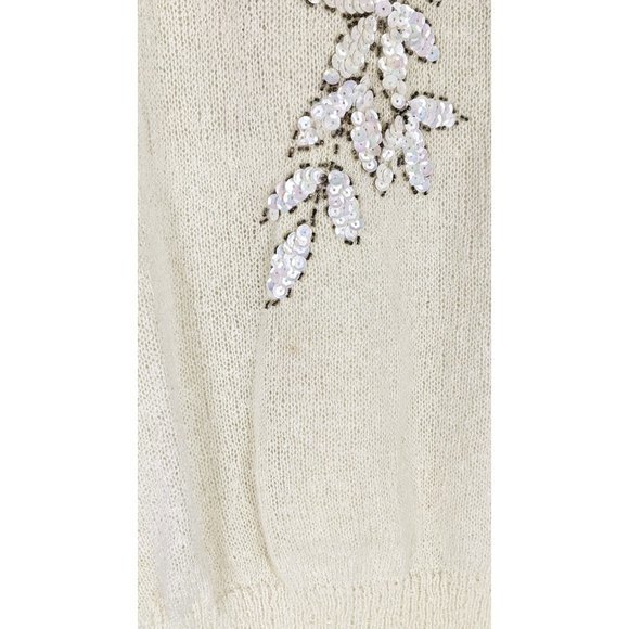 Vintage slouchy short sleeve silver sequin applique pullover sweater top - Picture 6 of 6